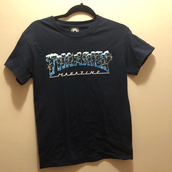Thrasher Tops - THRASHER magazine dark navy blue logo womens crew neck cotton tshirt size Small